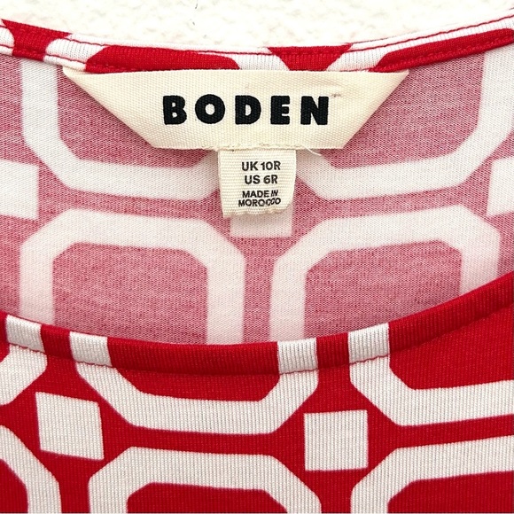 BODEN Amelie Stretch Jersey Dress Short Sleeve Geometric Red White Size US 6 - Picture 6 of 14